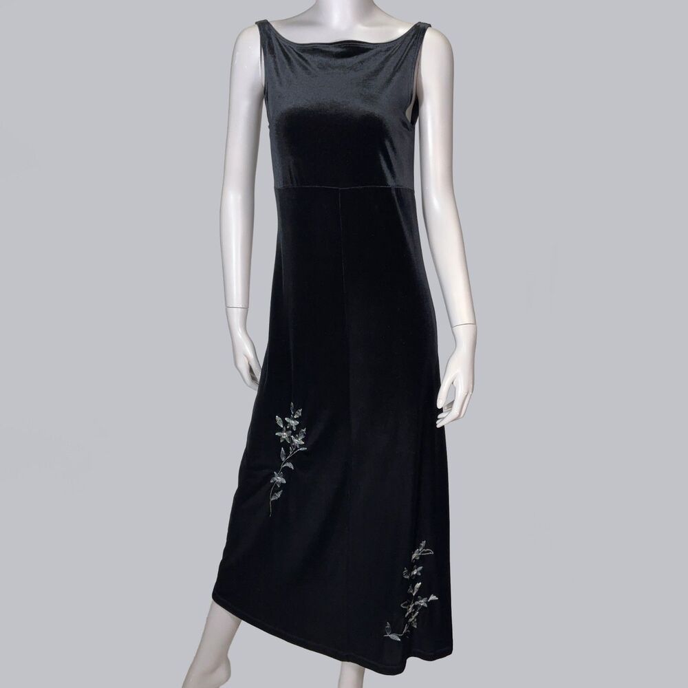 VTG 90s Black Velvet Embroidered Maxi Dress & Cardigan JPR Size S Whimsygoth